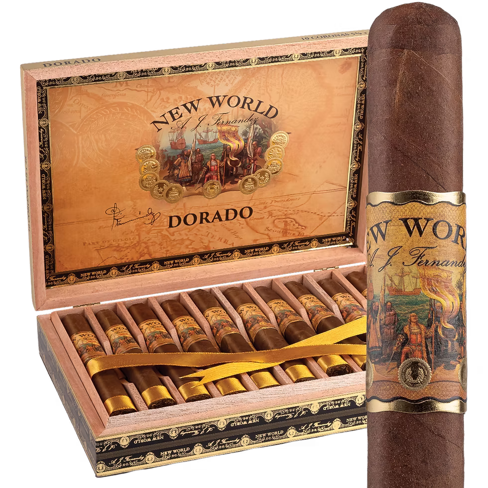 New World Dorado cigar box and single cigar